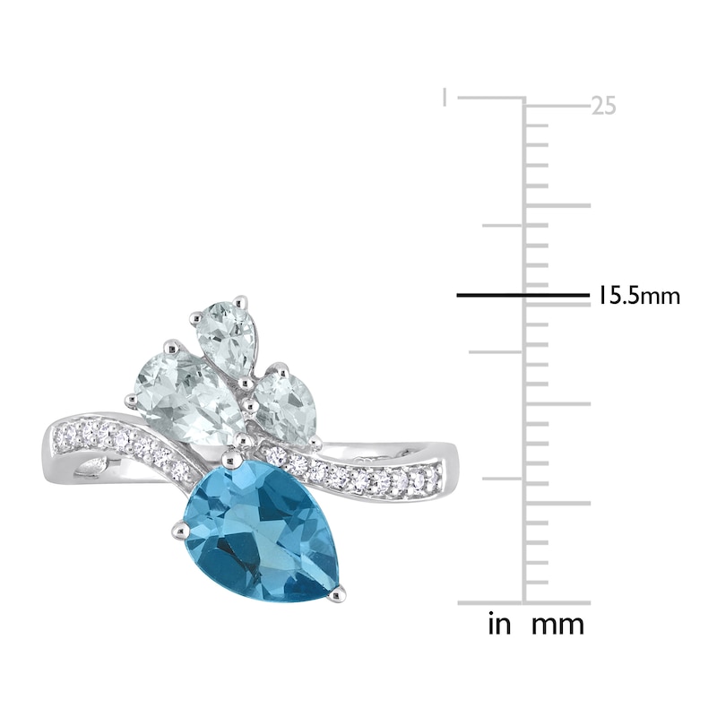Main Image 4 of Natural Aquamarine & Natural Blue Topaz Ring 1/10 ct tw Diamonds 14K White Gold