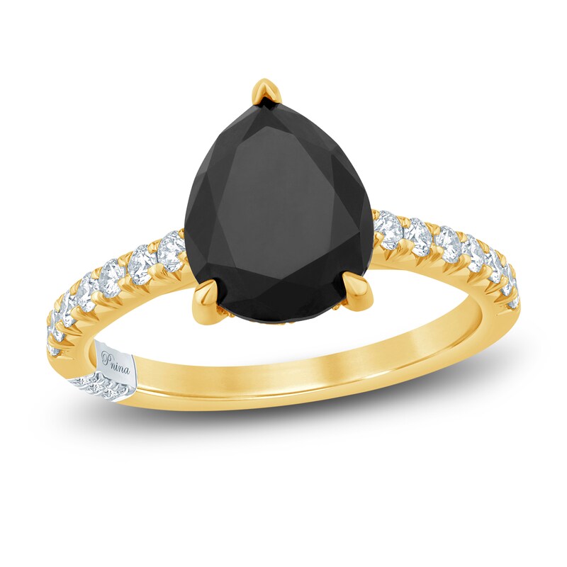 Main Image 1 of Pnina Tornai Black & White Diamond Engagement Ring 3-3/4 ct tw Pear/Round 14K Yellow Gold