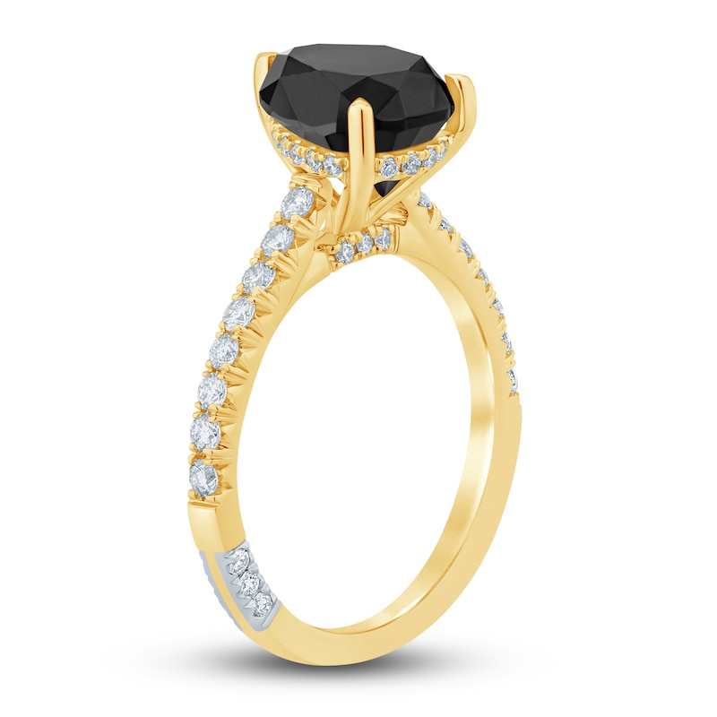 Pnina Tornai Black & White Diamond Engagement Ring 3-3/4 ct tw Pear/Round 14K Yellow Gold