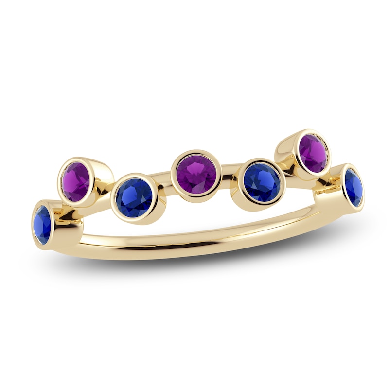 Juliette Maison Natural Amethyst & Natural Blue Sapphire Ring 10K Yellow Gold