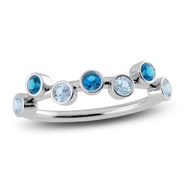 Juliette Maison Natural Blue Zircon & Natural Aquamarine Ring 10K White Gold