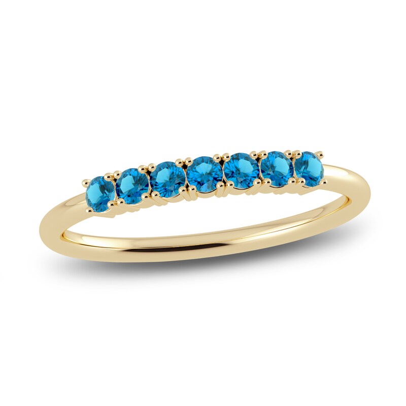 Juliette Maison Natural Blue Zircon Half Eternity Ring 10K Yellow Gold