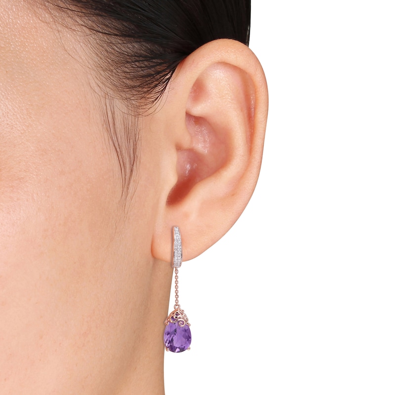 Natural Amethyst Earrings 1/6 ct tw Diamonds 14K Rose Gold