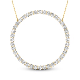 Lab-Created Diamond Circle Pendant Necklace 2 ct tw Round 14K Yellow Gold 18&quot;
