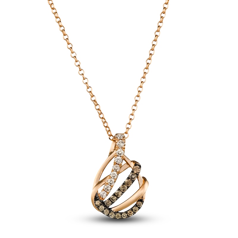 Le Vian Wrapped In Chocolate Diamond Necklace 3/8 ct tw Round 14K Strawberry Gold 19"