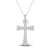 Thumbnail Image 1 of Diamond Cross Pendant Necklace 5/8 ct tw Round 14K White Gold 18"