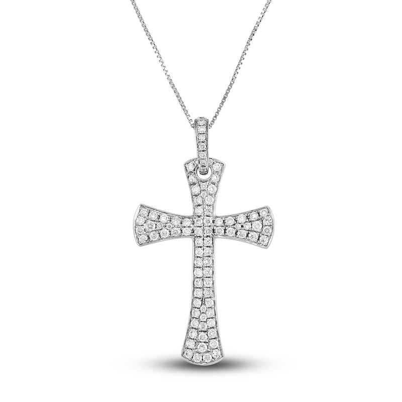 Main Image 1 of Diamond Cross Pendant Necklace 5/8 ct tw Round 14K White Gold 18"