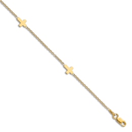 High-Polish Cross Anklet 14K Yellow Gold 9"