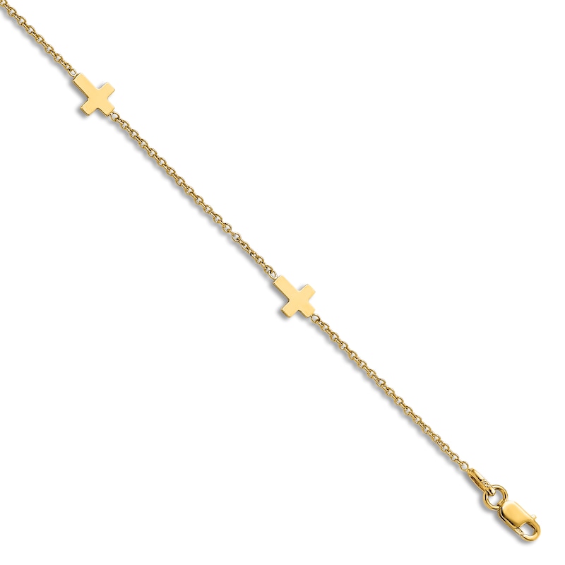 Main Image 1 of High-Polish Cross Anklet 14K Yellow Gold 9"