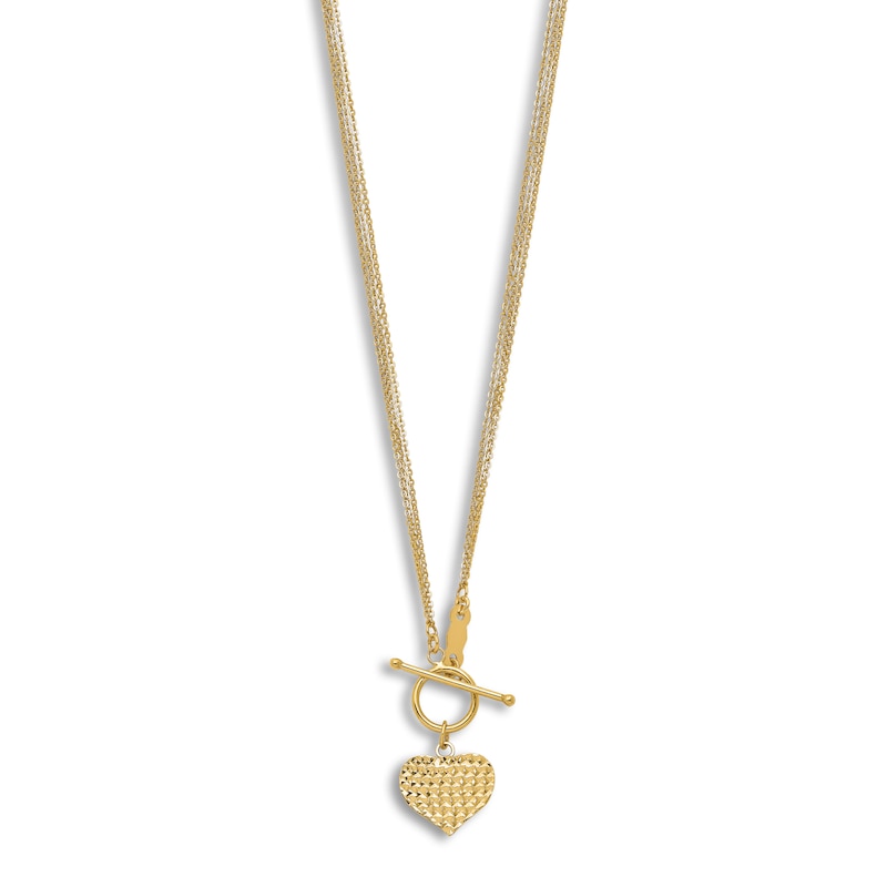 Main Image 2 of Triple Strand Heart Necklace 14K Yellow Gold 18"