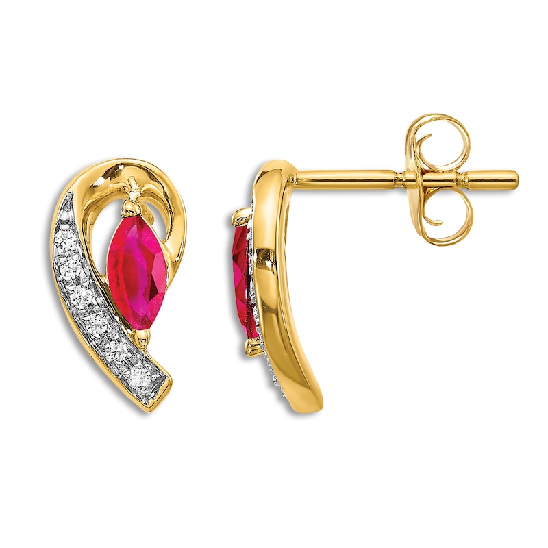 Main Image 1 of Natural Ruby Stud Earrings 1/20 ct tw Diamonds 14K Yellow Gold