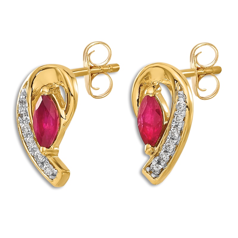 Main Image 2 of Natural Ruby Stud Earrings 1/20 ct tw Diamonds 14K Yellow Gold
