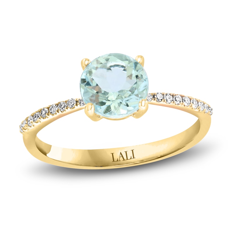 Main Image 1 of LALI Jewels Natural Aquamarine Engagement Ring 1/15 ct Diamonds 14K Yellow Gold