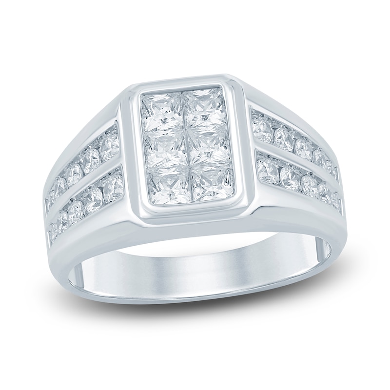 Main Image 1 of Men's Diamond Wedding Band 2 ct tw Square-cut/Round 14K White Gold