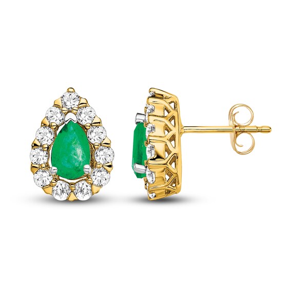 Jared The Galleria Of Jewelry Natural Emerald Halo Earrings 3/4 ct tw Round 14K Yellow Gold