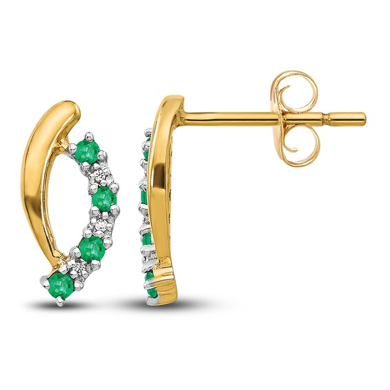Jared The Galleria Of Jewelry Natural Emerald Earrings Diamond Accents 14K Yellow Gold