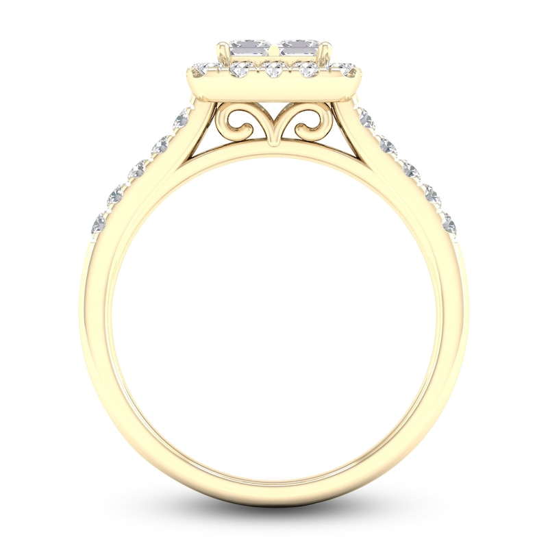 Diamond Halo Engagement Ring 3/4 ct tw Round 14K Yellow Gold