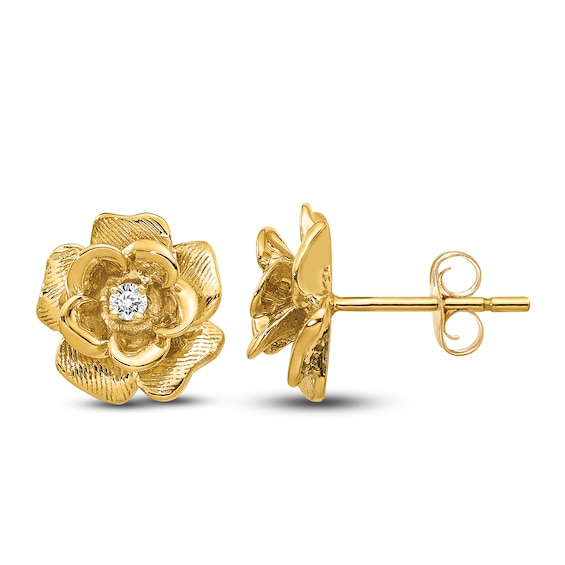 Jared The Galleria Of Jewelry Diamond Flower Stud Earrings 1/15 ct tw Round 14K Yellow Gold