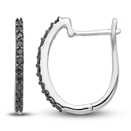 Black Diamond Huggie Hoop Earrings 1/5 ct tw Round 14K White Gold