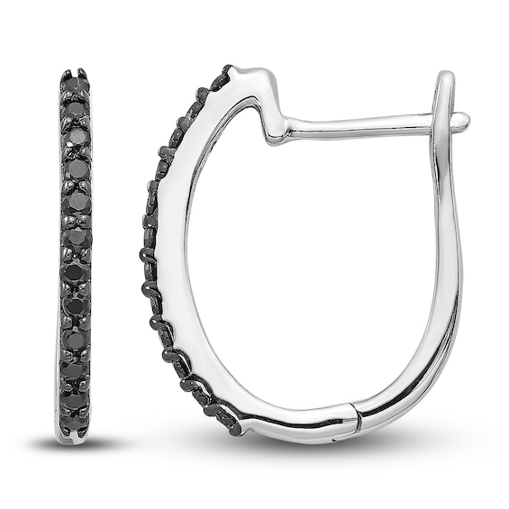 Jared The Galleria Of Jewelry Black Diamond Huggie Hoop Earrings 1/5 ct tw Round 14K White Gold
