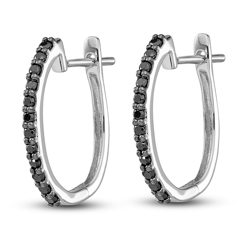 Main Image 2 of Black Diamond Huggie Hoop Earrings 1/5 ct tw Round 14K White Gold