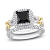 Thumbnail Image 0 of Y-Knot Black & White Diamond Bridal Set 2-1/4 ct tw Princess/Round 14K Two-Tone Gold
