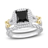 Thumbnail Image 0 of Y-Knot Black & White Diamond Bridal Set 2-1/4 ct tw Princess/Round 14K Two-Tone Gold