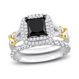 Y-Knot Black & White Diamond Bridal Set 2-1/4 ct tw Princess/Round 14K Two-Tone Gold