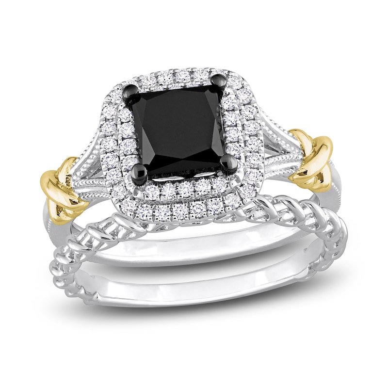Main Image 1 of Y-Knot Black & White Diamond Bridal Set 2-1/4 ct tw Princess/Round 14K Two-Tone Gold