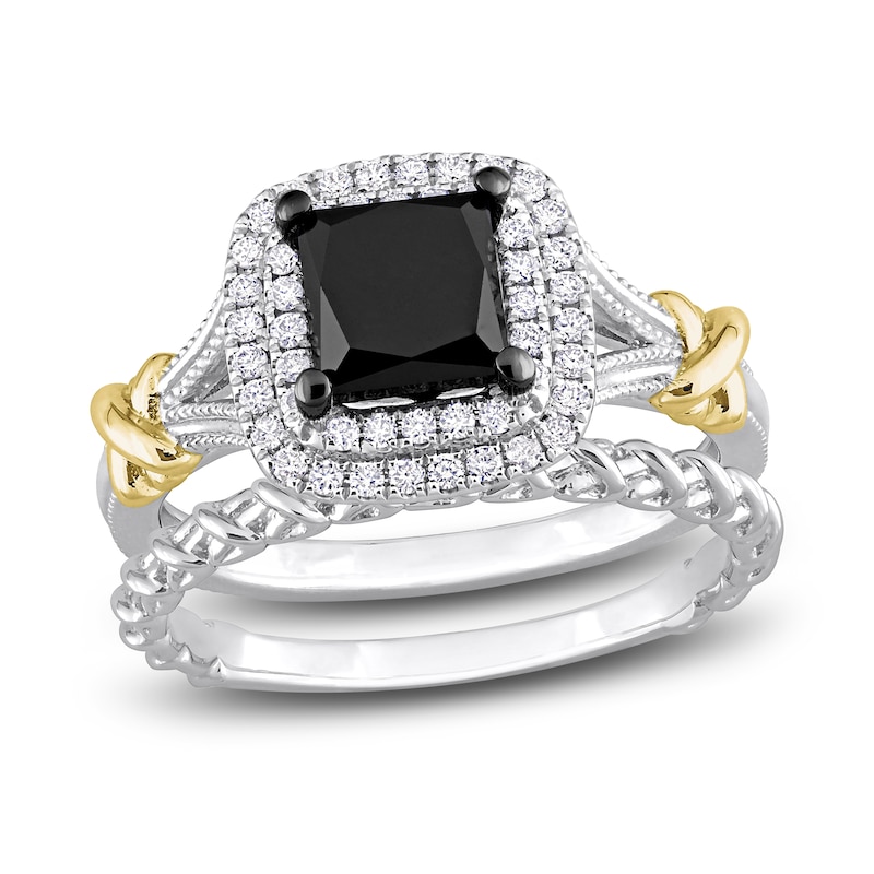 Y-Knot Black & White Diamond Bridal Set 2-1/4 ct tw Princess/Round 14K Two-Tone Gold