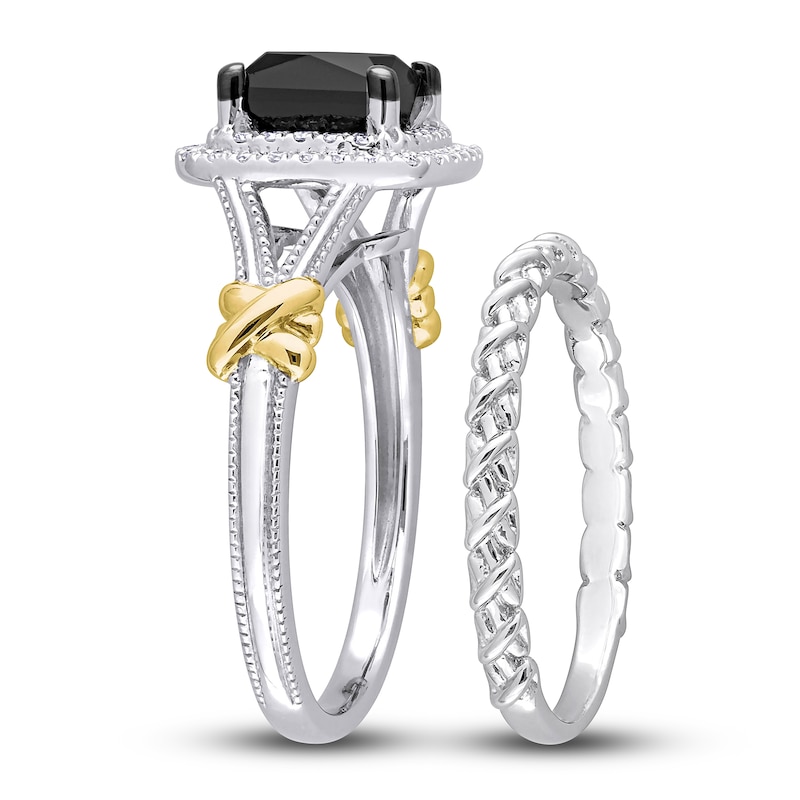 Main Image 2 of Y-Knot Black & White Diamond Bridal Set 2-1/4 ct tw Princess/Round 14K Two-Tone Gold
