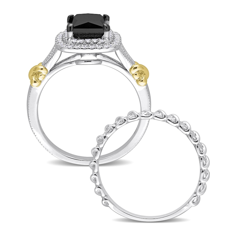 Y-Knot Black & White Diamond Bridal Set 2-1/4 ct tw Princess/Round 14K Two-Tone Gold