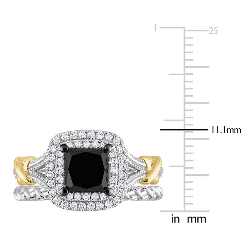 Main Image 4 of Y-Knot Black & White Diamond Bridal Set 2-1/4 ct tw Princess/Round 14K Two-Tone Gold