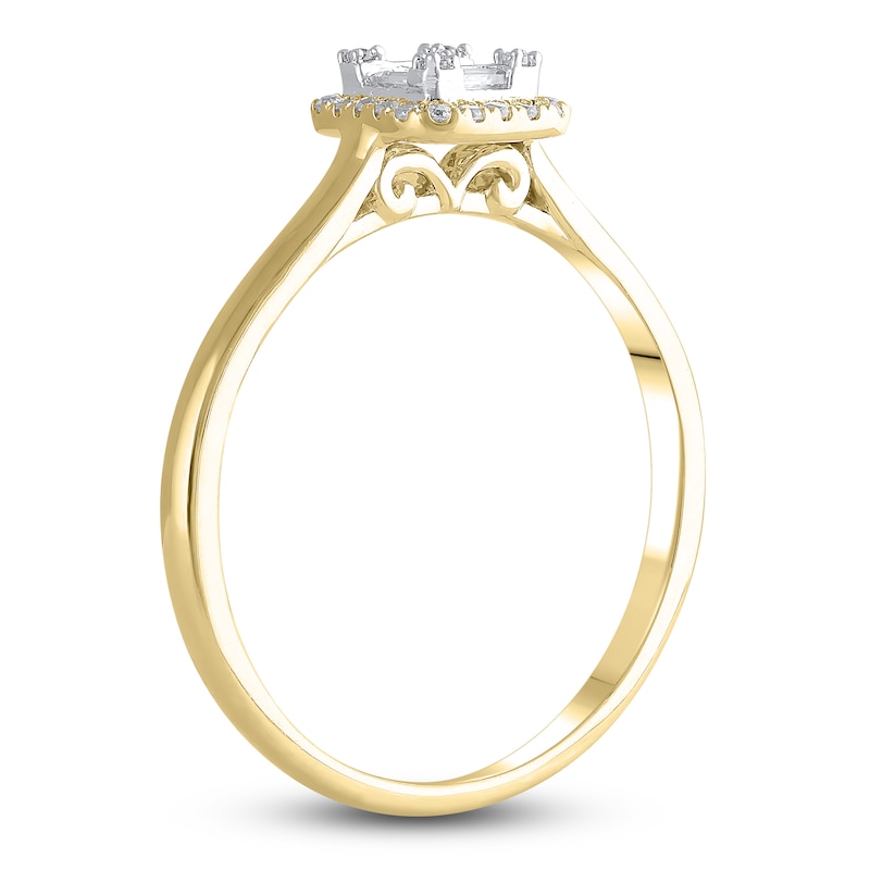 Diamond Engagement Ring 1/5 ct tw Round/Baguette 10K Yellow Gold