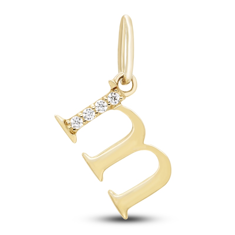 Initial Necklace Charm Diamond Accents 10K Yellow Gold
