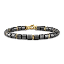 1933 by Esquire Men's Natural Hematite Bead Bracelet 18K Yellow Gold-Plated Sterling Silver 8.5&quot;
