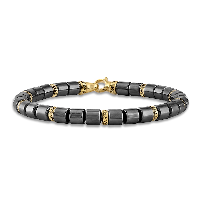 Main Image 1 of 1933 by Esquire Men's Natural Hematite Bead Bracelet 18K Yellow Gold-Plated Sterling Silver 8.5"