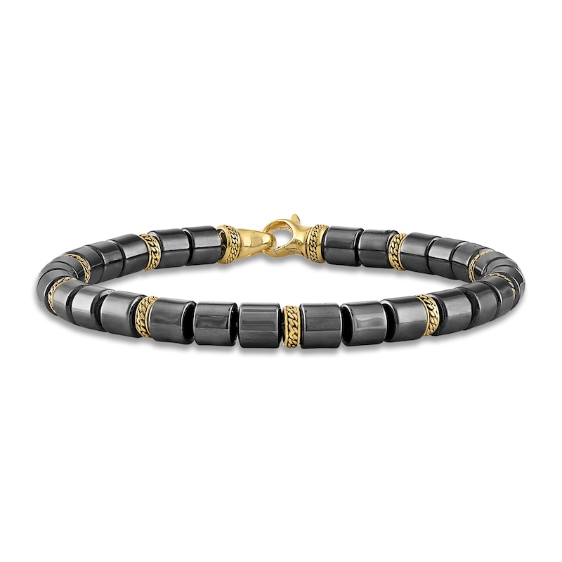 1933 by Esquire Men's Natural Hematite Bead Bracelet 18K Yellow Gold-Plated Sterling Silver 8.5"