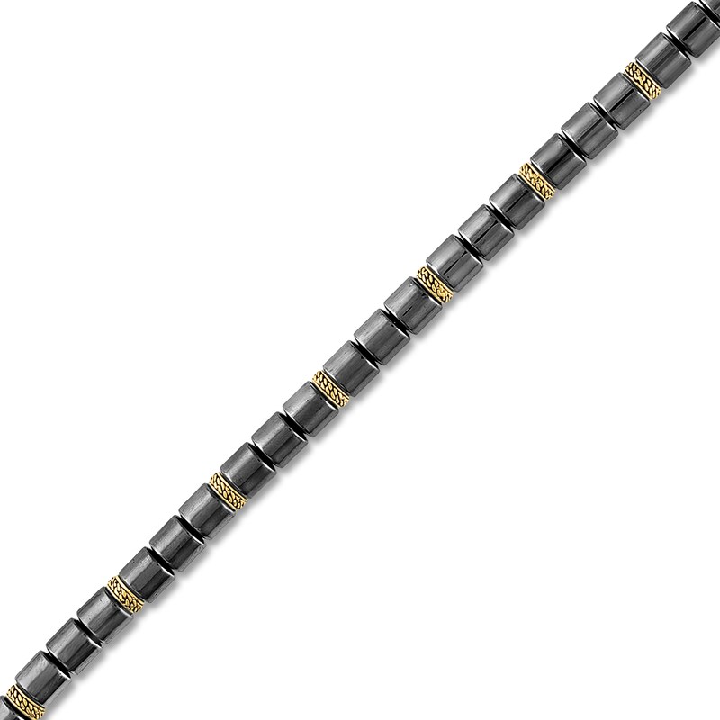 Main Image 2 of 1933 by Esquire Men's Natural Hematite Bead Bracelet 18K Yellow Gold-Plated Sterling Silver 8.5"