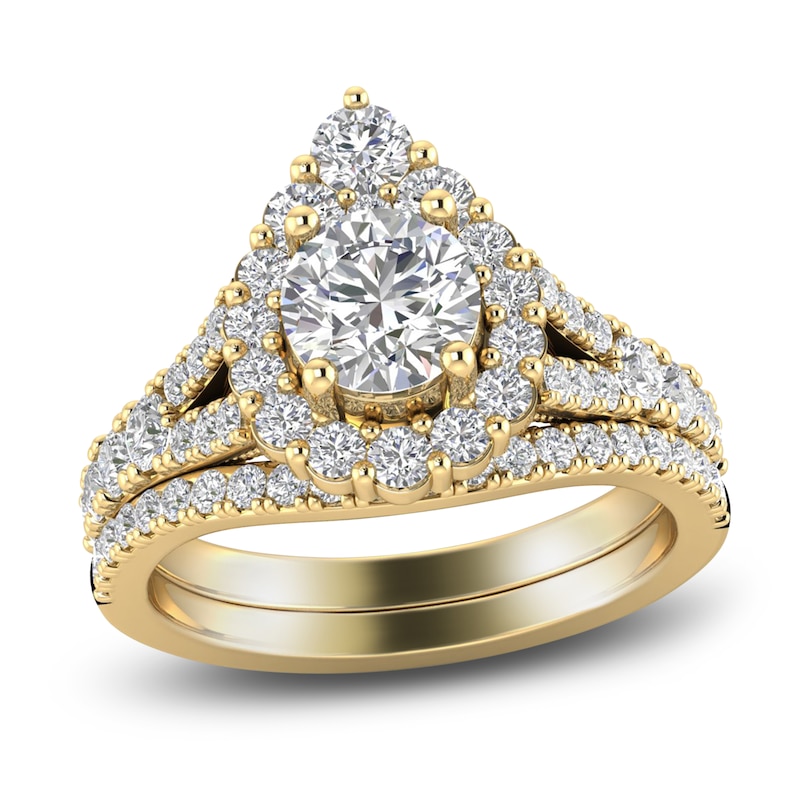 Main Image 1 of Diamond Halo Bridal Set 2 ct tw Round 14K Yellow Gold