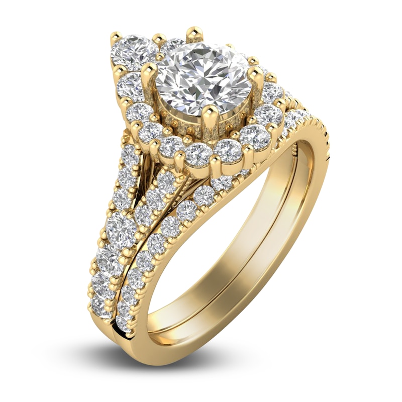 Main Image 4 of Diamond Halo Bridal Set 2 ct tw Round 14K Yellow Gold