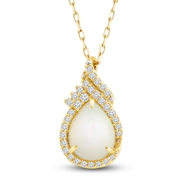 Natural Opal Pendant Necklace 1/6 ct tw Diamonds 14K Yellow Gold 18"