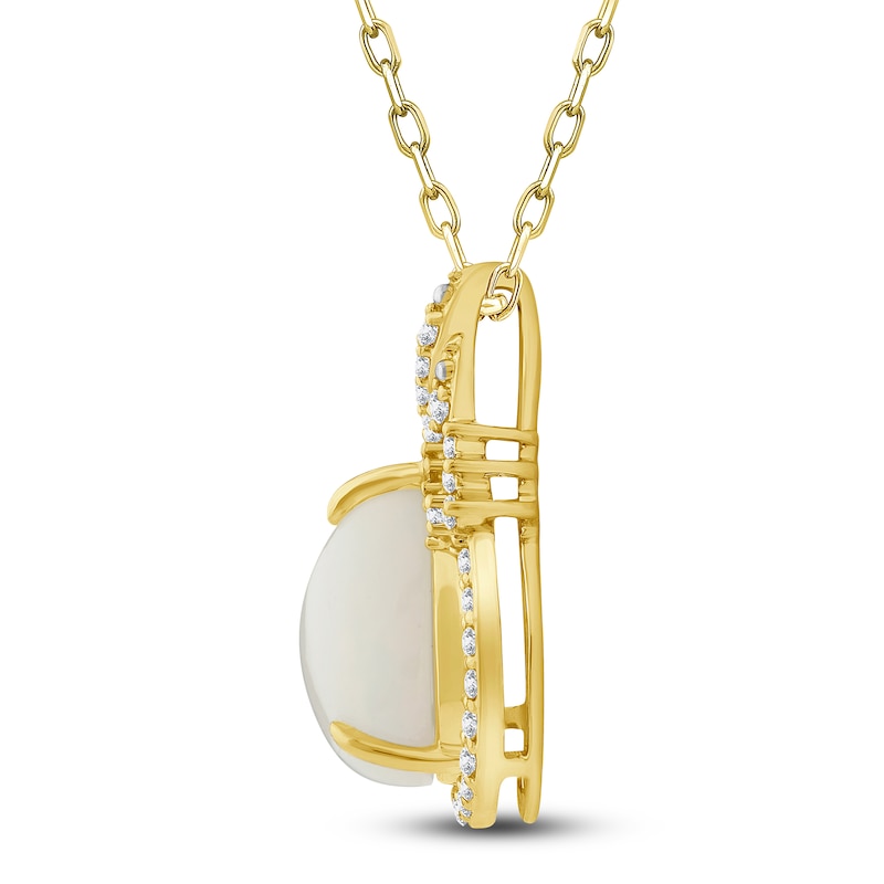 Main Image 2 of Natural Opal Pendant Necklace 1/6 ct tw Diamonds 14K Yellow Gold 18"