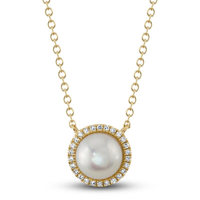 Main Image 1 of Shy Creation Freshwater Cultured Pearl Necklace 1/20 ct tw Diamonds 14K Yellow Gold 18" SC55023951
