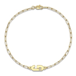 High-Polish Initial Bracelet Diamond Accents 14K Yellow Gold 7.25"