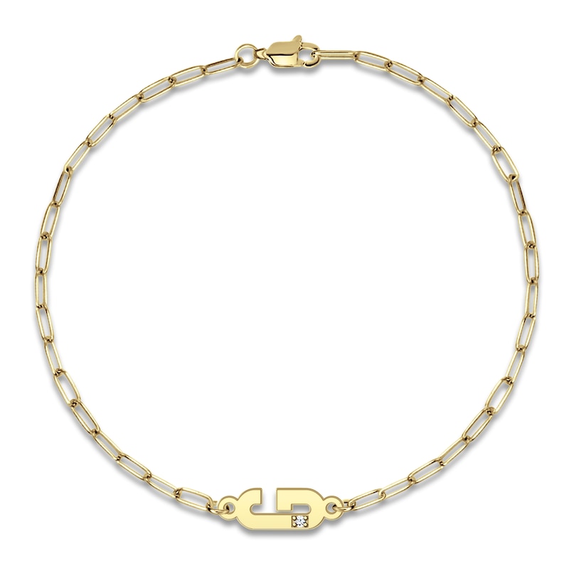 Main Image 1 of High-Polish Initial Bracelet Diamond Accents 14K Yellow Gold 7.25"