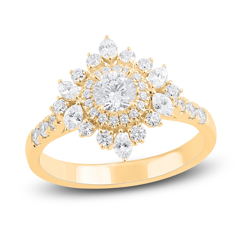 Main Image 1 of Round & Marquise-Cut Diamond Ring 1 ct tw 14K Yellow Gold