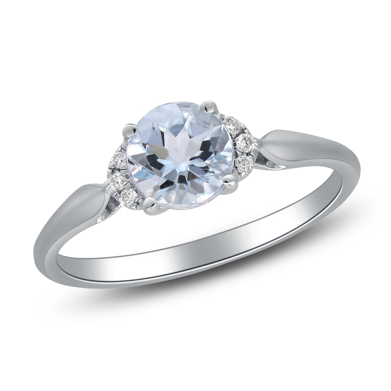 Main Image 2 of Natural Aquamarine & Diamond Engagement Ring 1/20 ct tw 14K White Gold