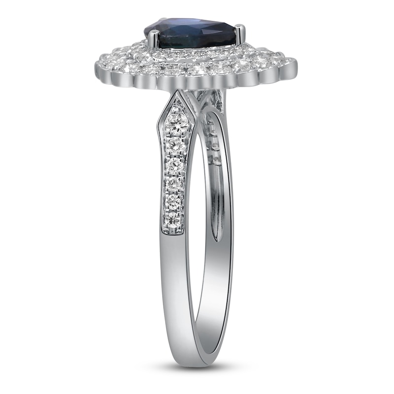 Main Image 3 of Pear-Shaped Natural Blue Sapphire & Diamond Halo Engagement Ring 1/2 ct tw 14K White Gold