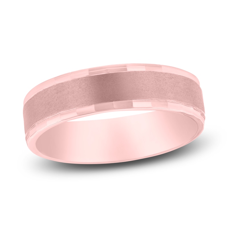 Men's Brushed Beveled Wedding Band 14K Rose Gold 6mm